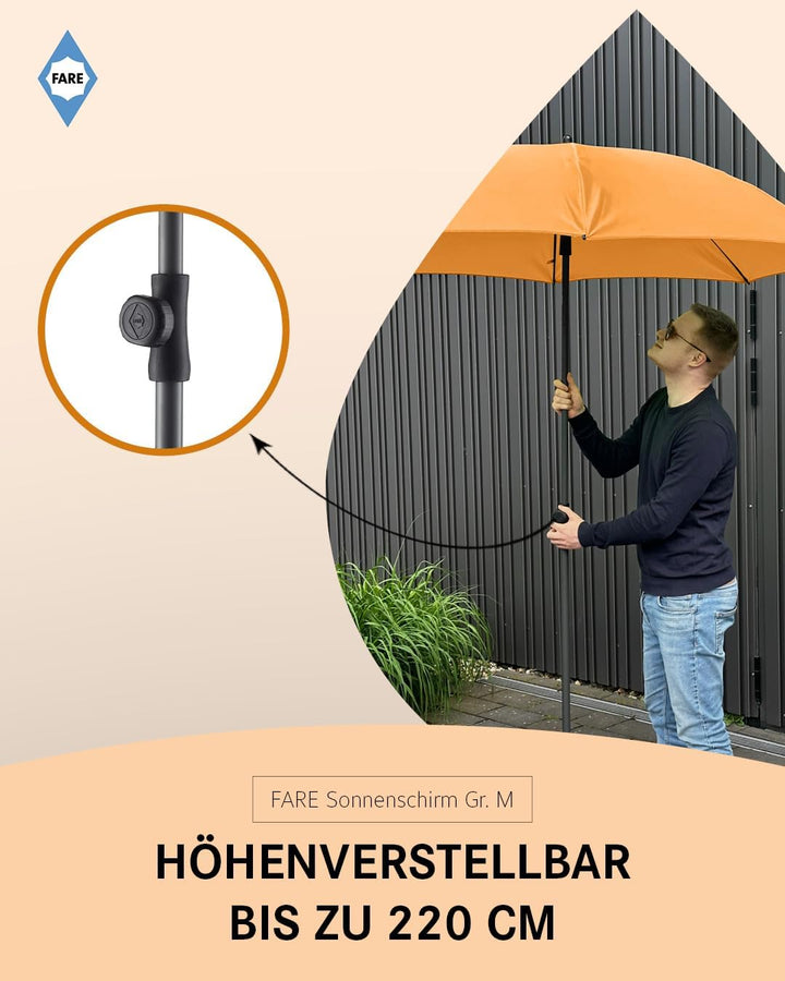FARE Sonnenschirm Gr. M - 180 cm Durchmesser - UV-Schutz 50+ für Balkon Garten Terrasse Sommer - Tit