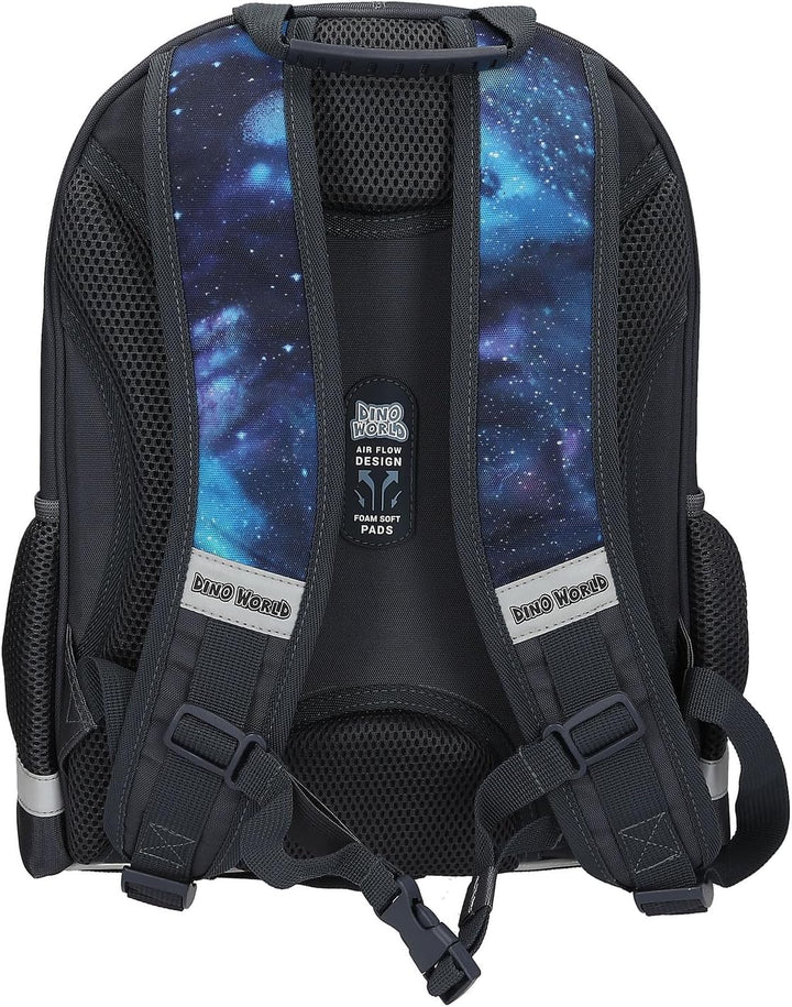 Depesche 13132 Dino World Galaxy - Schulrucksack in Dunkelblau, mit Dinosaurier Motiv, Planeten und