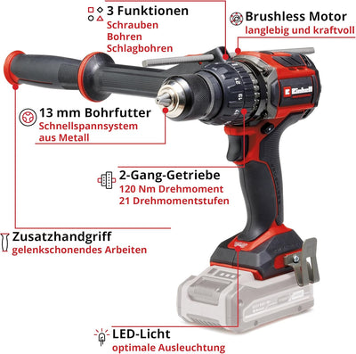 Einhell Professional Akku-Schlagbohrschrauber TP-CD 18/120 Li-i BL-Solo Power X-Change (18 V, Brushl