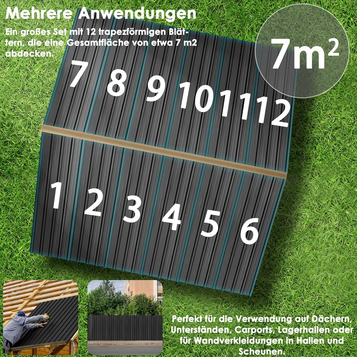 24 Stück Dachplatten Trapezblech 129,5x45 cm, 14 m² Verzinkte Wellplatten Stahlblech, Profilblech Da