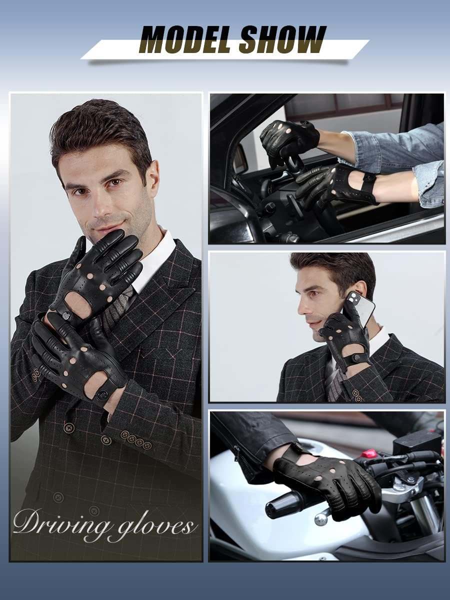 GSG Herren Fahrhandschuhe aus echtem Leder Ungefütterte Touchscreen-Handschuhe aus Schaffell Lederha