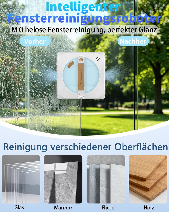 Starker Fensterroboter mit 8000Pa Saugkraft, 4-in-1 Reinigungsmodi, 15-Fach Sicherheitssystem & 180m