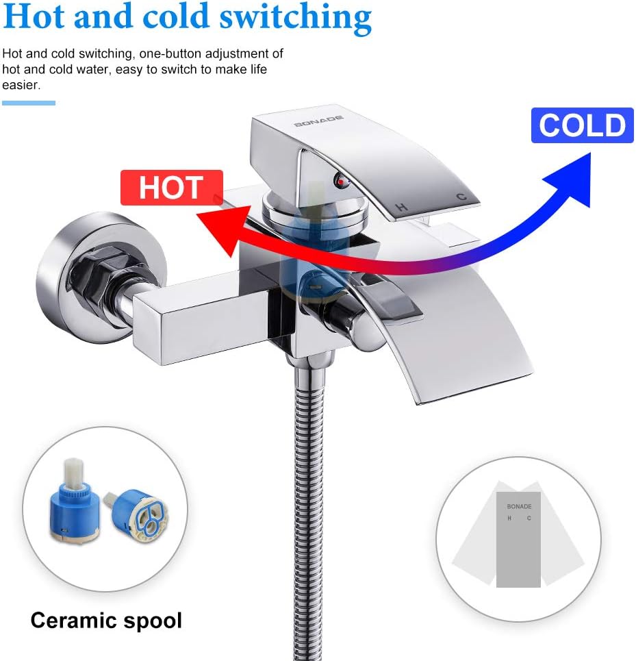 BONADE Badewannenarmatur mit Handbrause, Wannenarmatur mit Brause mit Wasserfall Auslauf, Mischbatte