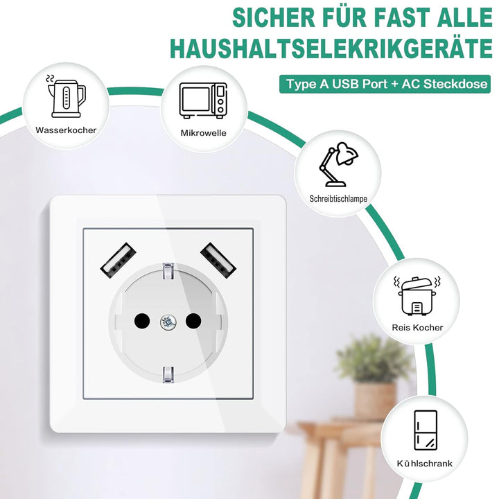 Steckdose mit USB Ports 3.4 Amp Design Schutzkontakt Wandsteckdose einfach USB Steckdose unterputz L
