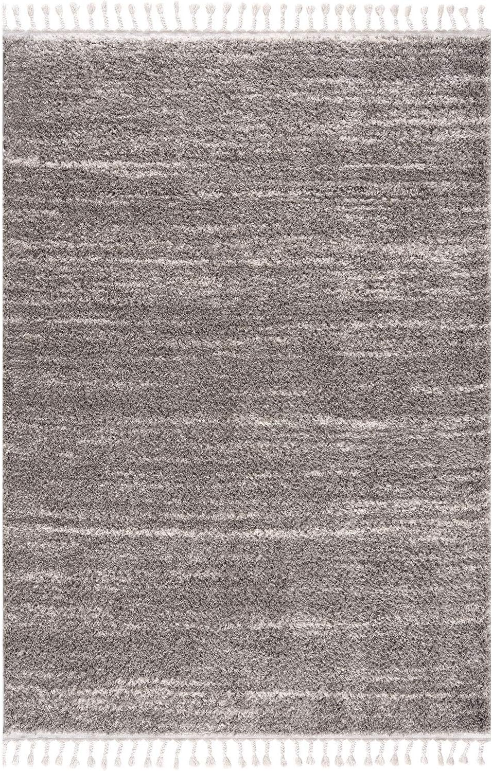 Teppich Hochflor Wohnzimmer - Ethno Stil Meliert 80x200 cm Grau Creme - Teppiche mit Fransen, 80/200
