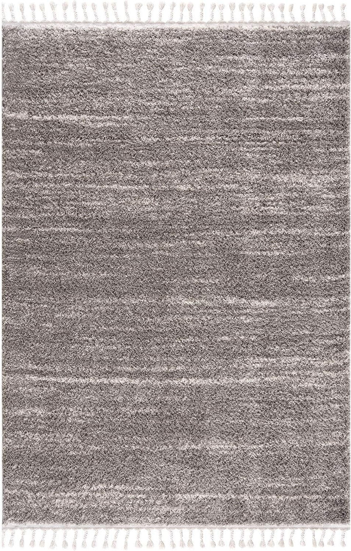 Teppich Hochflor Wohnzimmer - Ethno Stil Meliert 80x200 cm Grau Creme - Teppiche mit Fransen, 80/200