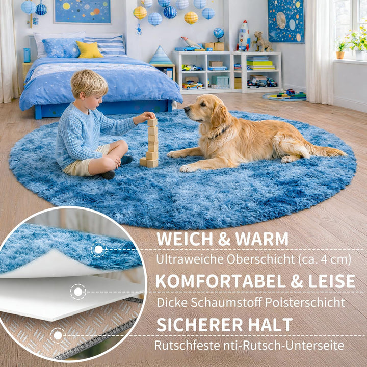 VOFUSHON Teppich Rund Hochflor Teppich Wohnzimmer Teppich Langflor Teppiche für Wohnzimmer flauschig