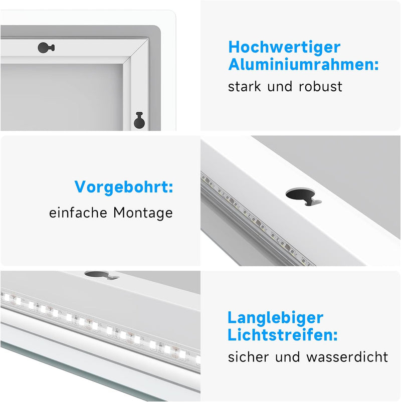 ELEGANT LED Bad Speigel mit Bluetooth Lautsprecher 60 x 50 cm Kaltweiss/Neutralweiss/Warmweiss Touch