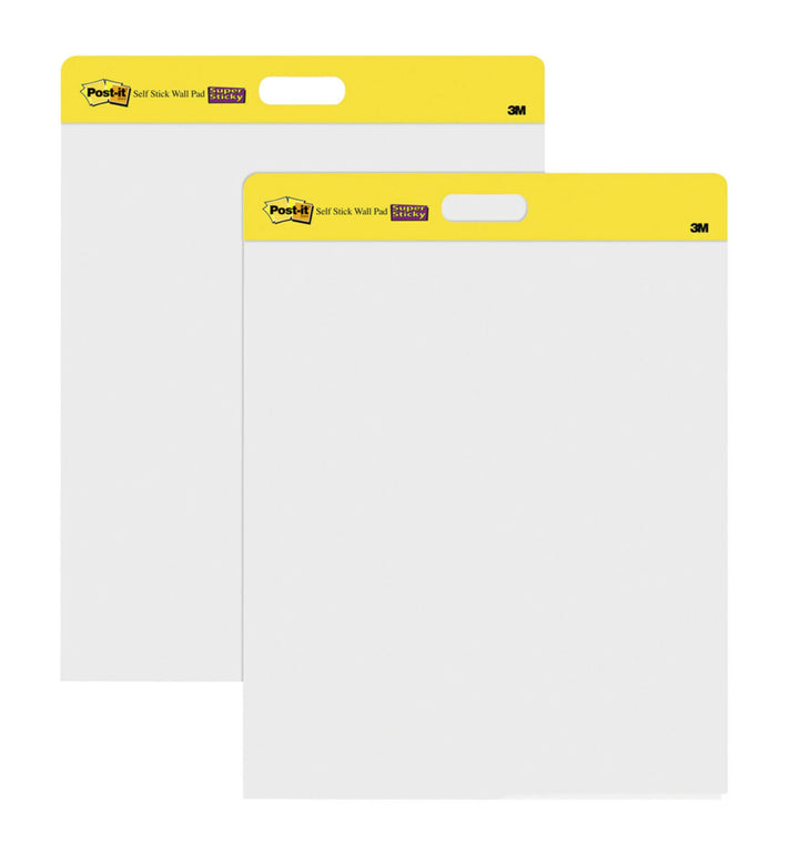 Post-it Super Sticky Meeting Chart Wall Pad, Weiss, unliniert, 2 Blöcke, 584 mm x 508 mm + 8 Command