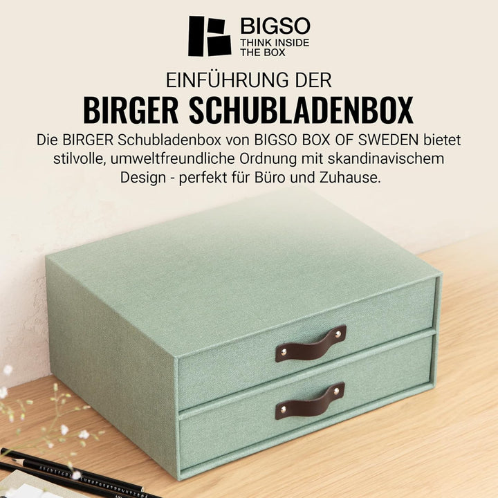 BIGSO BIRGER Schubladenbox – Aufbewahrungsbox mit 2 Schubladen – Schreibtisch Ablage für Dokumente &