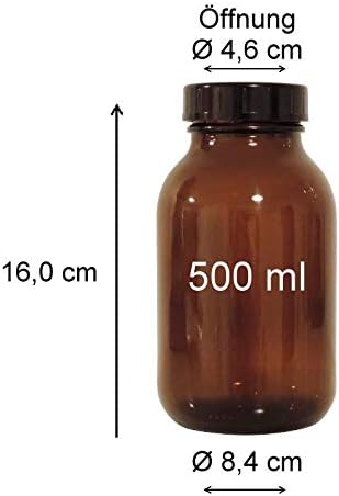 Viva Haushaltswaren braunes Apothekerglas Set 6x 500ml inkl. Schraubverschluss & Etiketten made in G