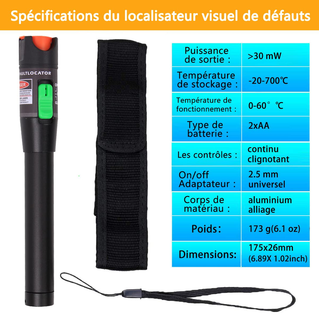 2 Stück Visual Fault Locator 30 km, Fiber-Optic-Kabel-Tester mit rotem Lichtstift, VFL mit 2,5 mm Un