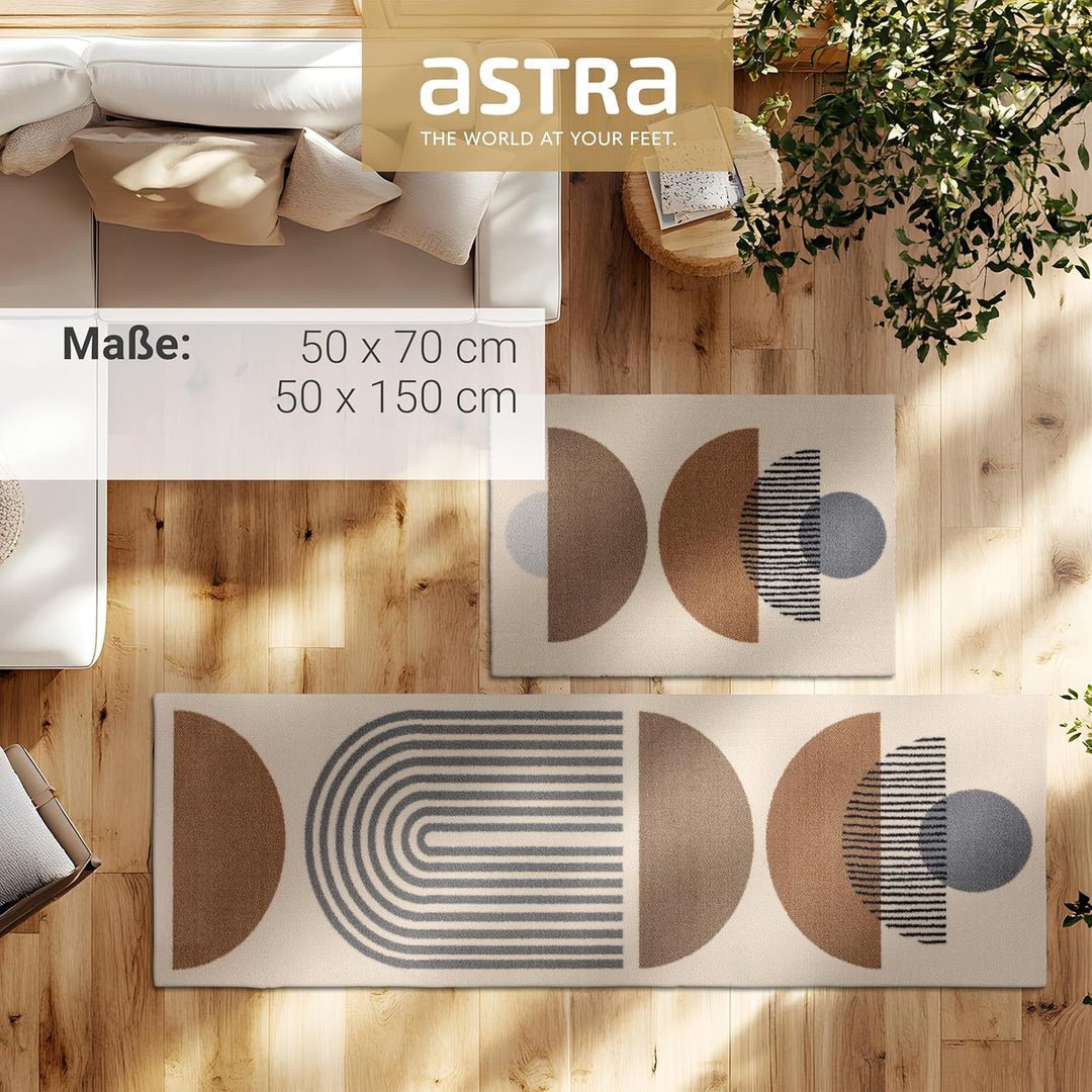 Astra rutschfeste Sauberlaufmatte innen - Kreise beige 2er Set 50x70 + 50x150 cm - Wohnraum Fussmatt