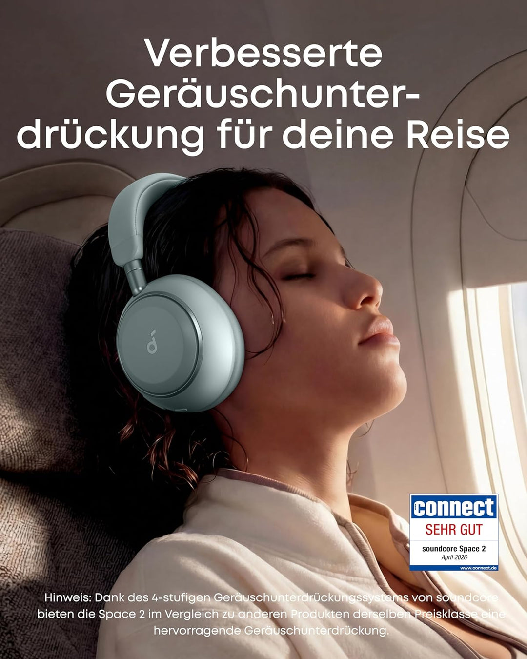 soundcore Space 2 by Anker, Noise Cancelling Kopfhörer, bequem, 50h Akku, LDAC Hi-Res Wireless Audio