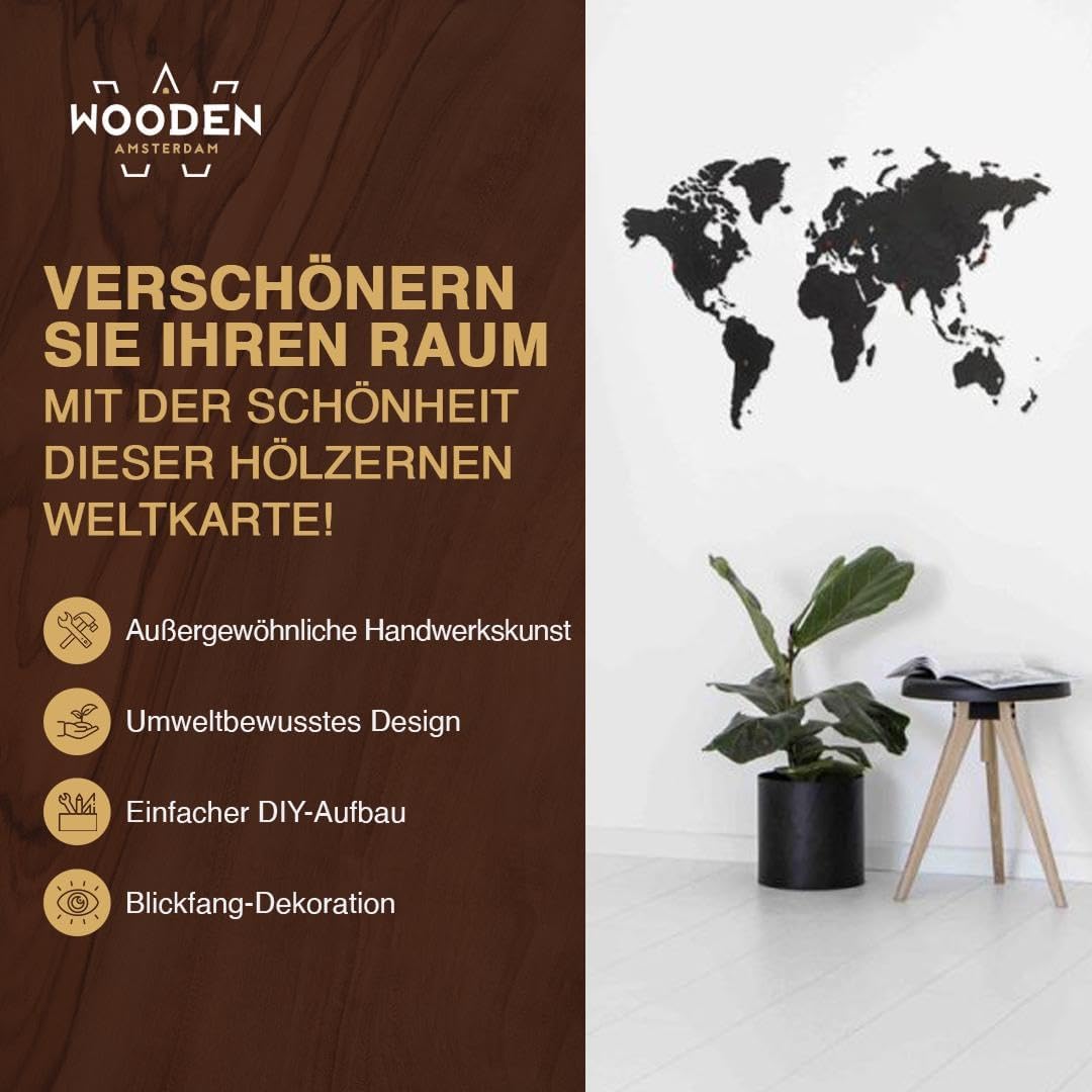 MiMi Innovations Luxuriöse Weltkarte True Puzzle aus Hochwertig Holz - Weltkarte Wand/Wanddekoration