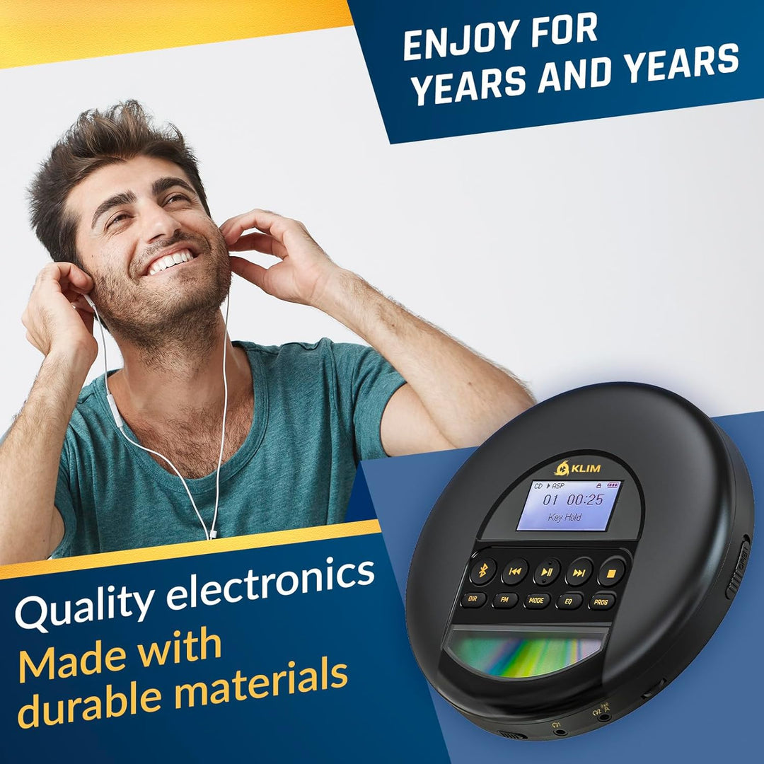 KLIM Nomad CD Player Bluetooth - Tragbarer CD-Player Discman mit langlebigem Akku - Inklusive Kopfhö