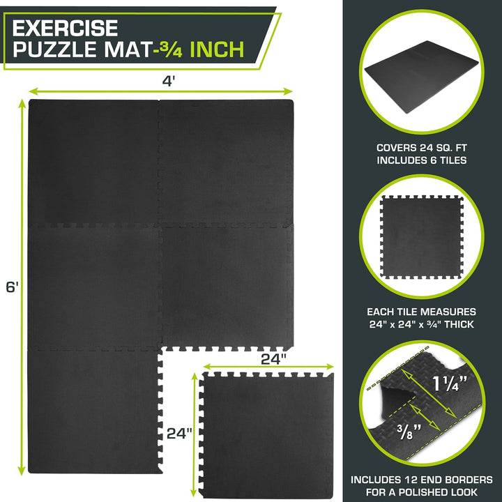 ProsourceFit Extra Thick Puzzle Exercise Mat 3/4” and 1", Eva Foam Interlocking Tiles for Protective