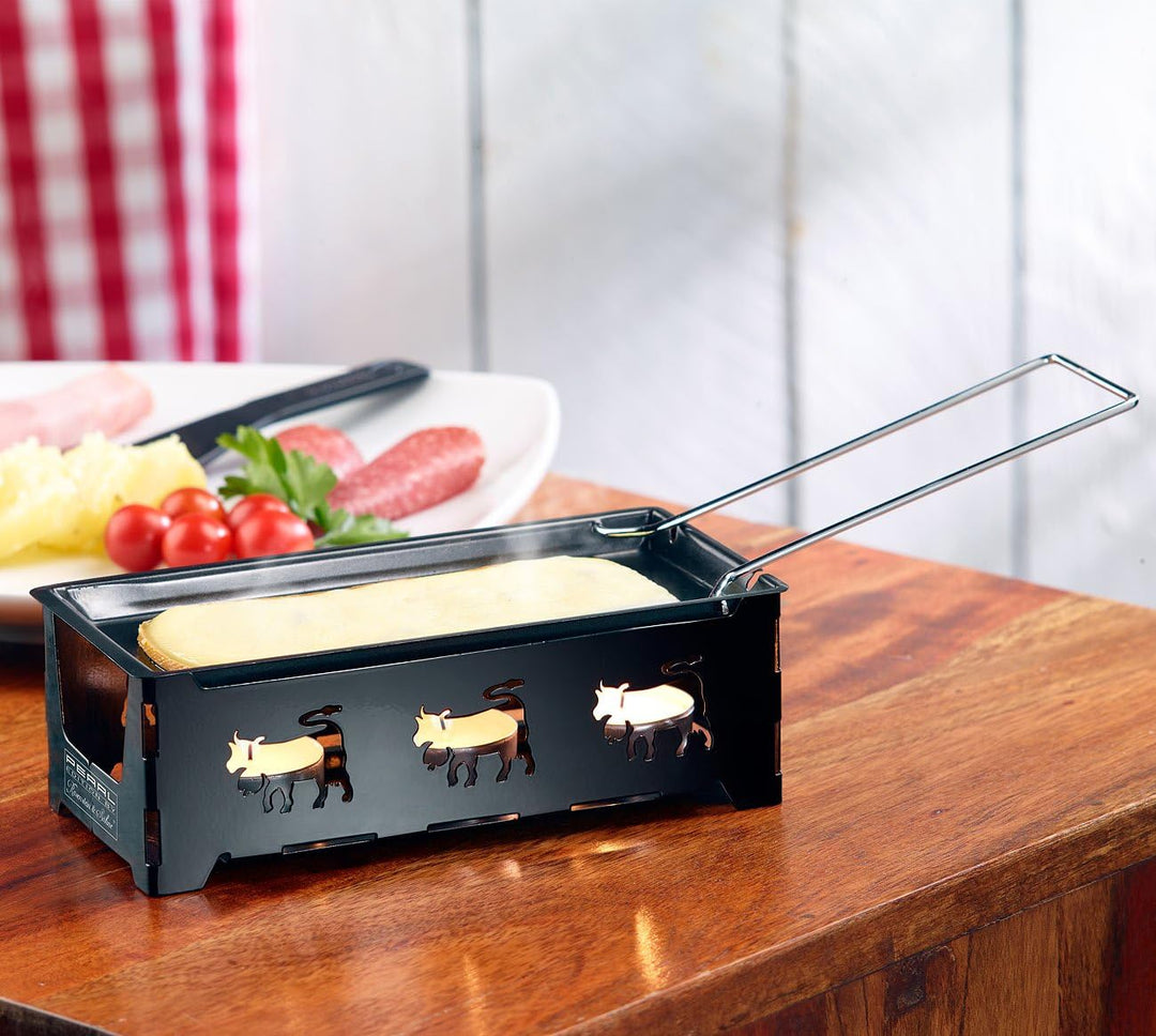 Rosenstein & Söhne Raclette Stövchen: 3er-Set Teelicht-Raclette, mit Schaber (Racletteofen mit Kerze