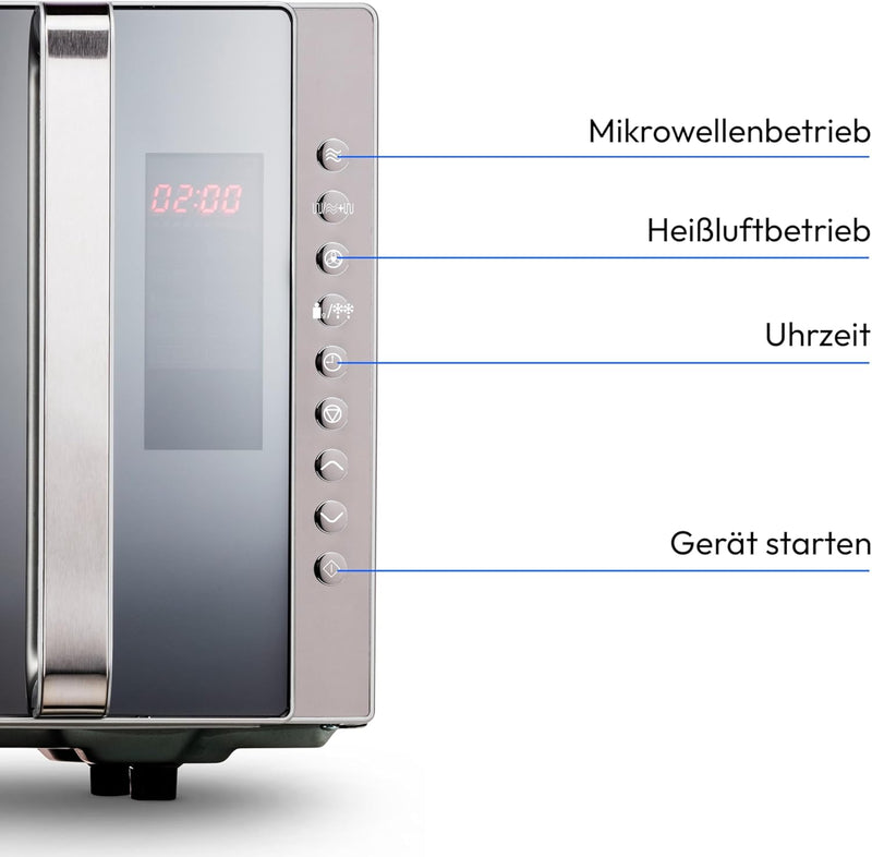 MEDION 3-in-1 Mikrowelle mit Grill und Heissluft Funktion, 800 Watt Leistung, 1200 Watt Obergrill-/H