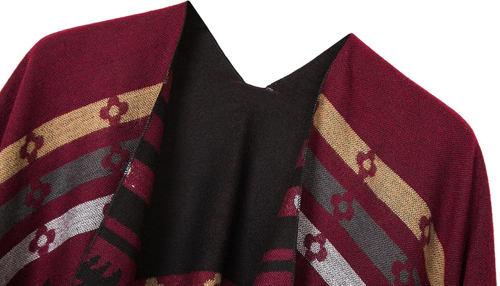 Urban GoCo Damen Poncho Stola Bohe Quaste Schal #1 Rot, #1 Rot