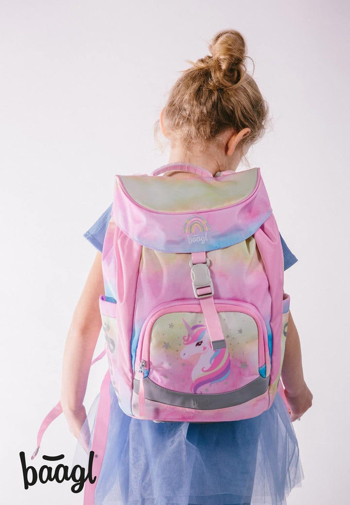 Baagl Schulranzen Mädchen Set 5 Teilig (Airy Schultasche für 1. Klasse, Mäppchen, Turnbeutel, Schürz