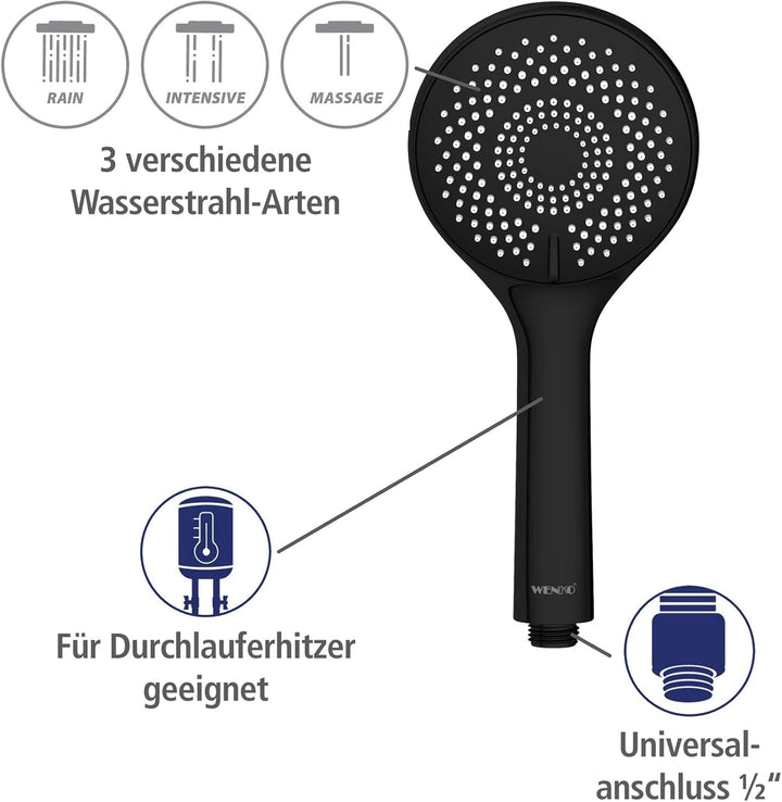 WENKO Wasserspar Duschkopf Watersaving, Handbrause mit Wasserspar-System, 3 Strahlarten, Ø 11 cm, AB