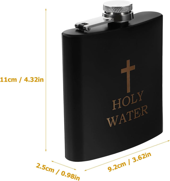 Hemobllo Flachmann Weihwasser Schwarz aus Edelstahl - Lustige Weihwasserflasche mit Kreuz Design - A