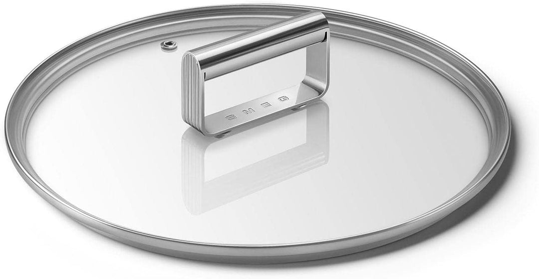 Smeg, CKFL2401, flacher Deckel aus gehärtetem Glas, Durchmesser 24 cm, Edelstahlgriff, Dampfauslass,