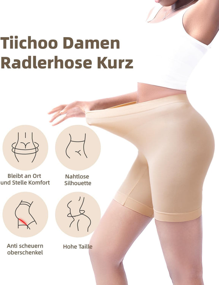 TIICHOO Radlerhose Damen Kurze Unter Kleid Anti Scheuer Sommer Leggings Kurz 4er Pack L 2 Schwarz/2