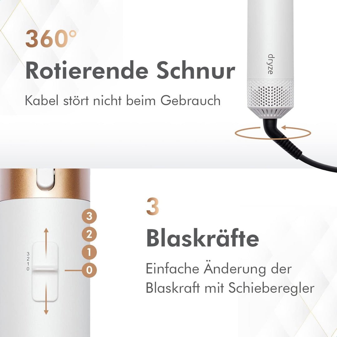 Dryze airstyler 5 in 1, lockenstab, haartrockner, warmluftbürste, föhnbürste, föhn… (Creme white), C