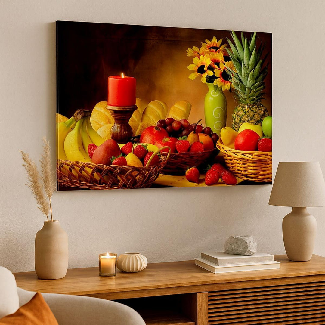Bilder auf Leinwand 100x70cm Leinwandbild Banane Korb Essen Früchte Gross Wanddeko Bild Schlafzimmer