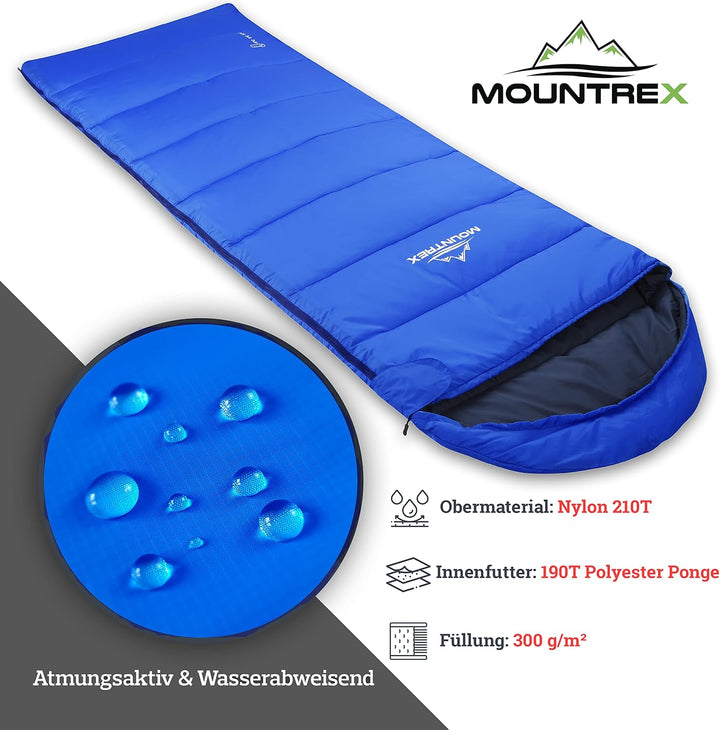 MOUNTREX Schlafsack -5°C / 10°C - Camping & Outdoor - Deckenschlafsack (205 x 75cm) - 3 Jahreszeiten