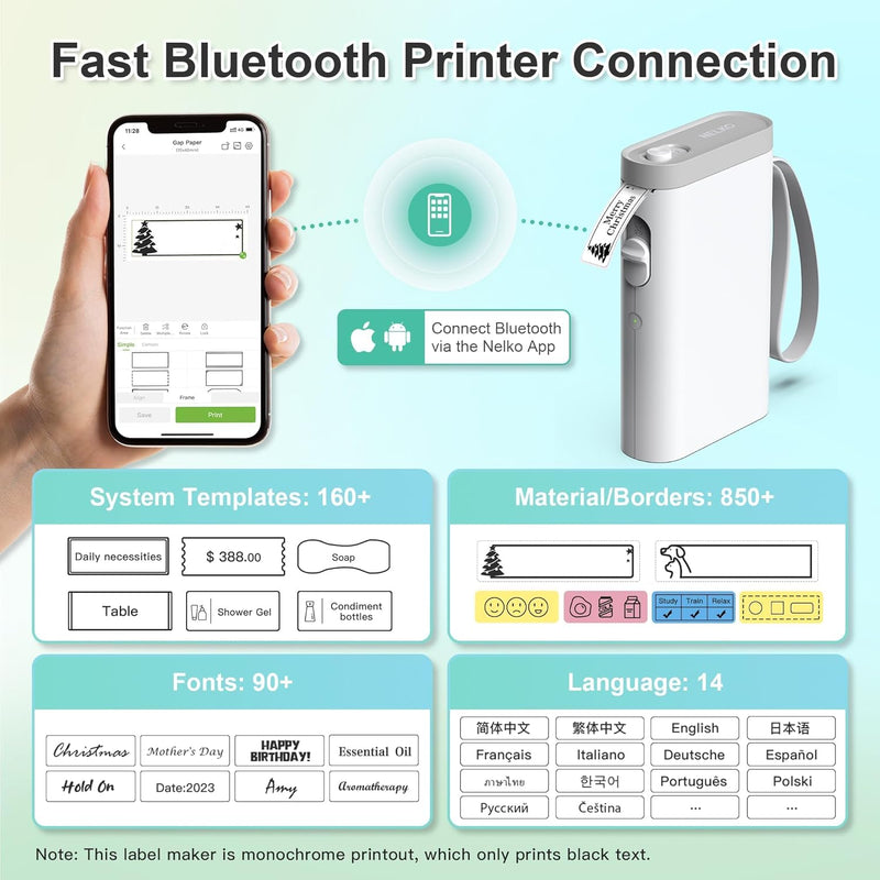 Nelko Etikettendrucker, Bluetooth P21 Selbstklebendes Etikettiergerät Tragbarer beschriftungsgerät s