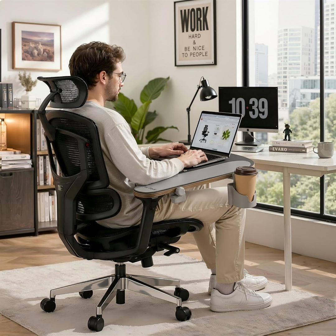 FLEXISPOT ErgoX Pro Ergonomischer Bürostuhl mit Laptoptisch, 12-stufiger Höhenverstellung, 7D-Armleh