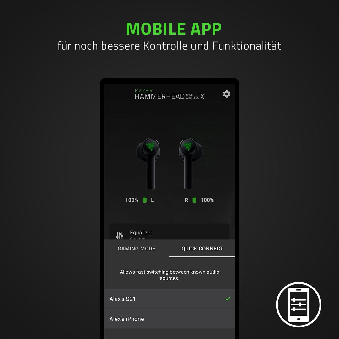 Razer Hammerhead True Wireless X - Niedrig Latenz Ohrstöpsel (Niedrig Lattenz 60ms Gaming Modus, Mob