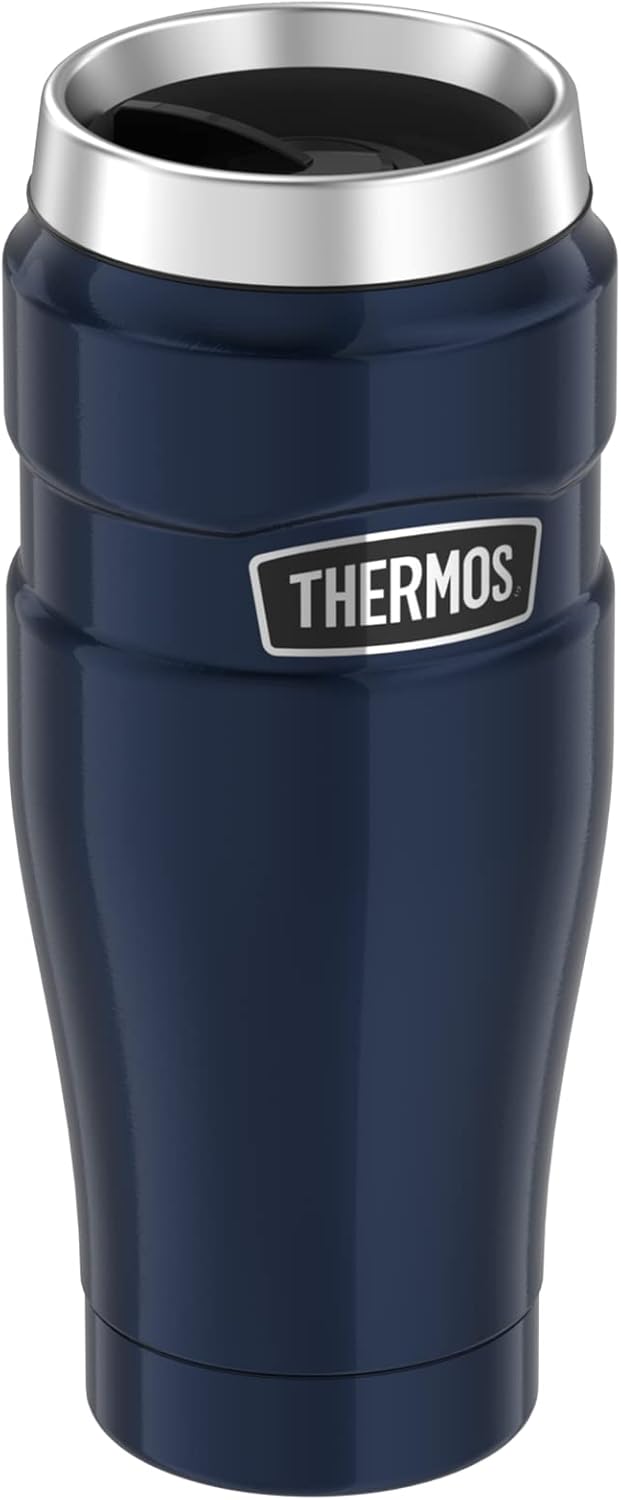 Thermos Thermobecher Stainless King, Kaffeebecher to go Edelstahl blau 470ml & Thermobehälter für Es