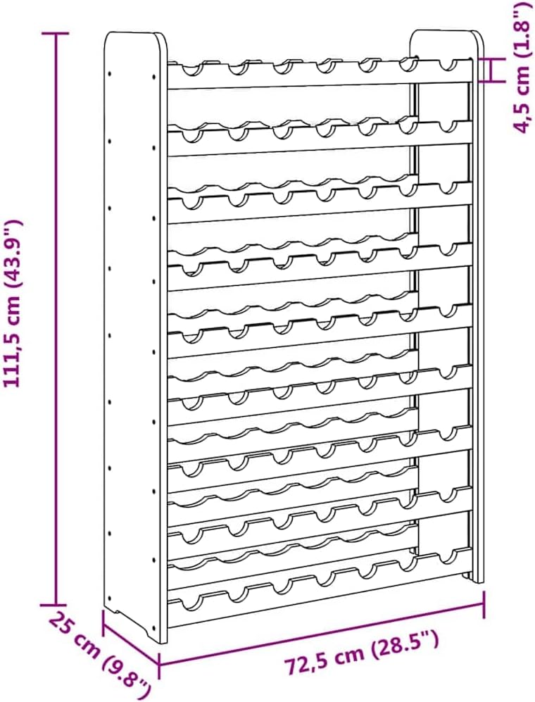 vidaXL Weinregal, Flaschenregal mit 9 Ebenen Wellen-Design, Flaschenständer für 63 Flaschen, Weinsch
