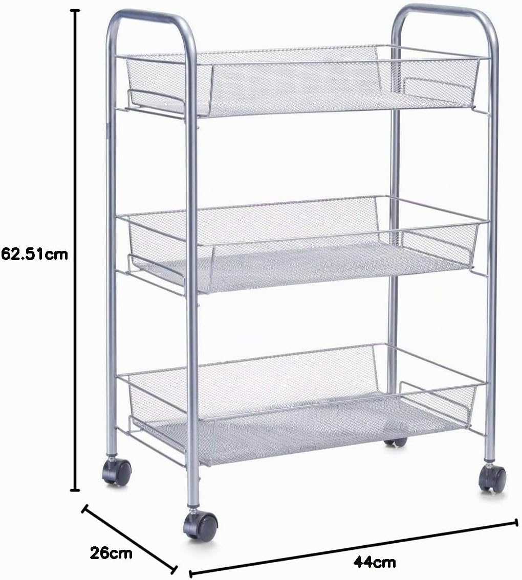 Zeller 17720 Etagen-Rollwagen Mesh 43.5 x 26 x 62.5 cm, grau, 1er Pack, Grau