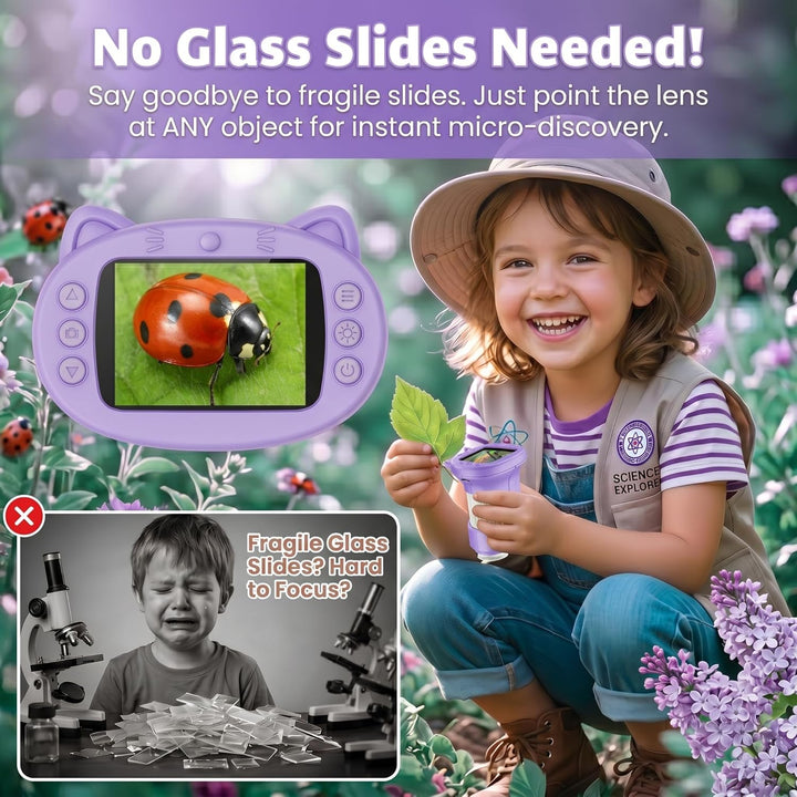 Mikroskop für Kinder, 1000X 4K Digitalmikroskop mit IPS-Display, 8 LED Licht, USB-aufladbar, Tragbar