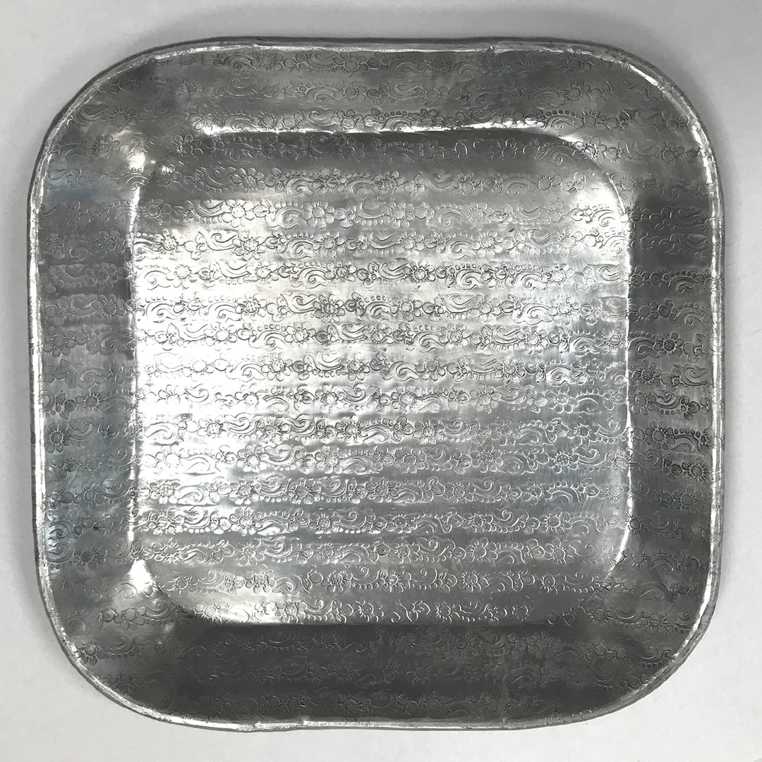 Casa Moro Orientalisches Tablett Prisma Silber 30x30 cm aus Aluminium mit Ornamenten verziert quadra