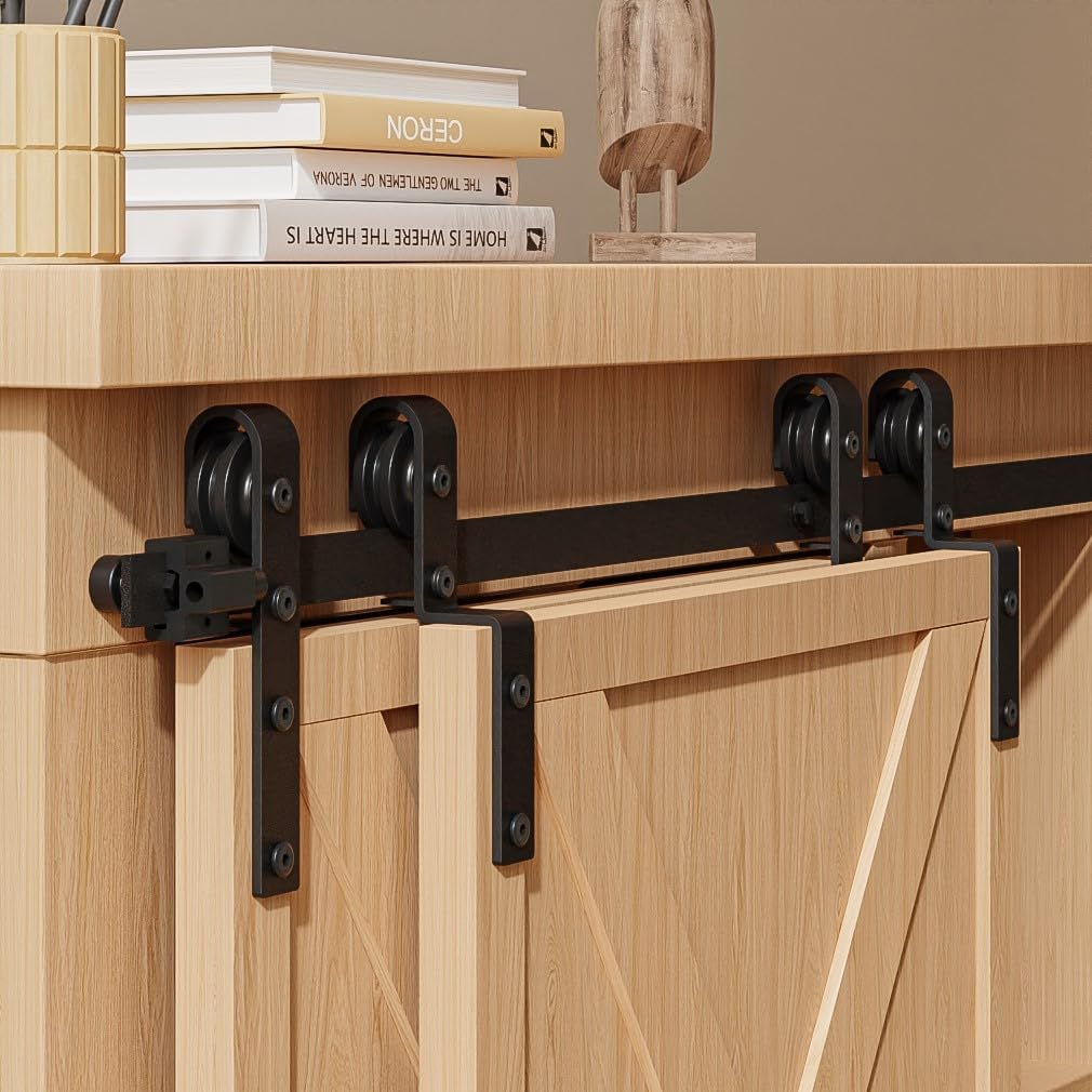 BONIKLUBA Mini Schiebetür Komplettset Schiebetürbeschlag 91.5cm Laufschiene mit Rollen Schiebetürsys