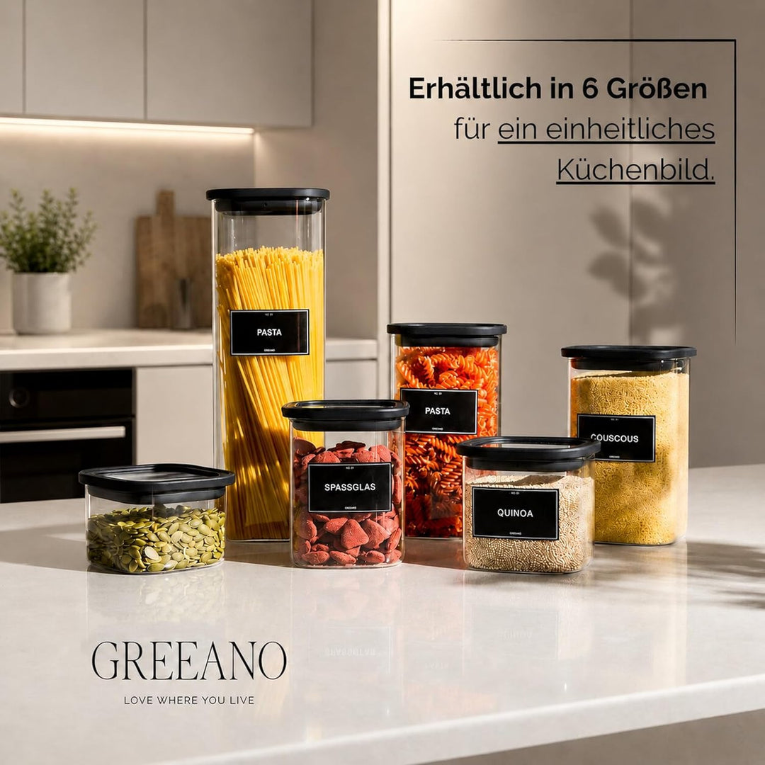 Greeano Vorratsgläser eckig mit Glasdeckel 1200ml [3er Set] – Vorratsdosen Glas luftdicht &amp; mottensi