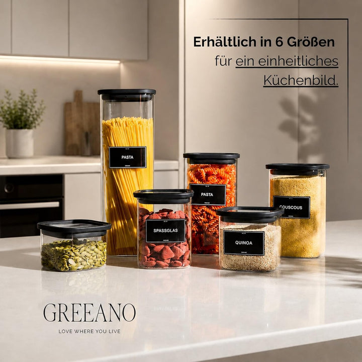 Greeano Vorratsgläser eckig mit Glasdeckel 1200ml [3er Set] – Vorratsdosen Glas luftdicht &amp; mottensi
