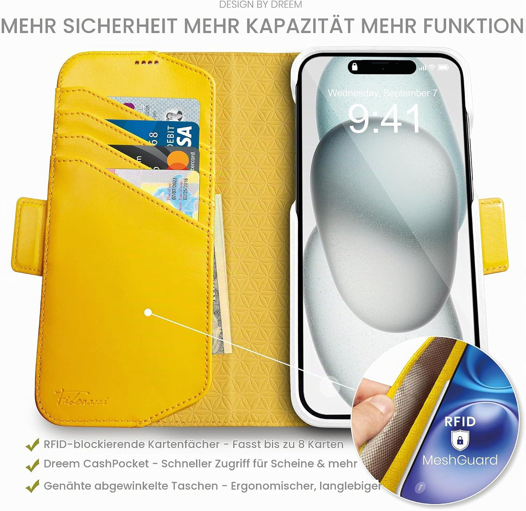 Dreem Fibonacci kompatibel mit iPhone 15 Brieftaschen-Etui / 2-in-1 stossfestes Etui und abnehmbares
