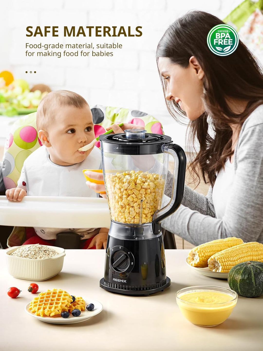 Standmixer 500W, 1,5 L Mixer mit 2 Geschwindigkeitsstufen & Pulsfunktion, Edelstahlmesser, abnehmbar