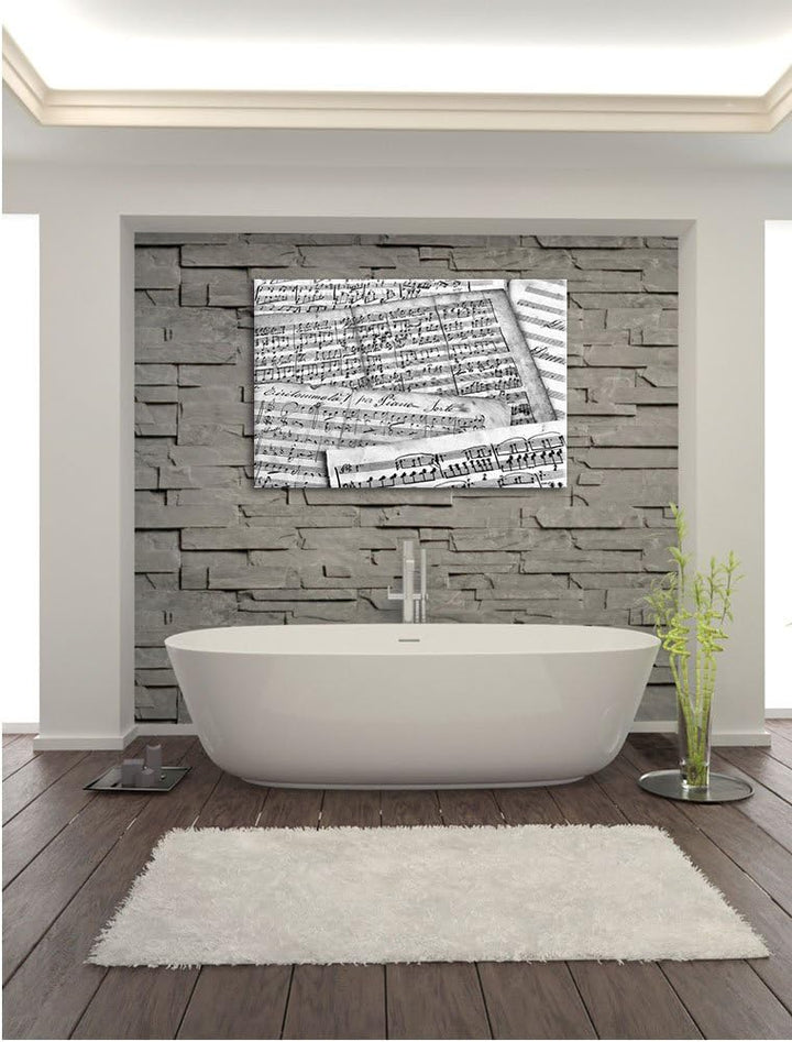 Pixxprint Stilvolle alte Notenblätter / 100x70cm Leinwandbild bespannt auf Holzrahmen/Wandbild Kunst