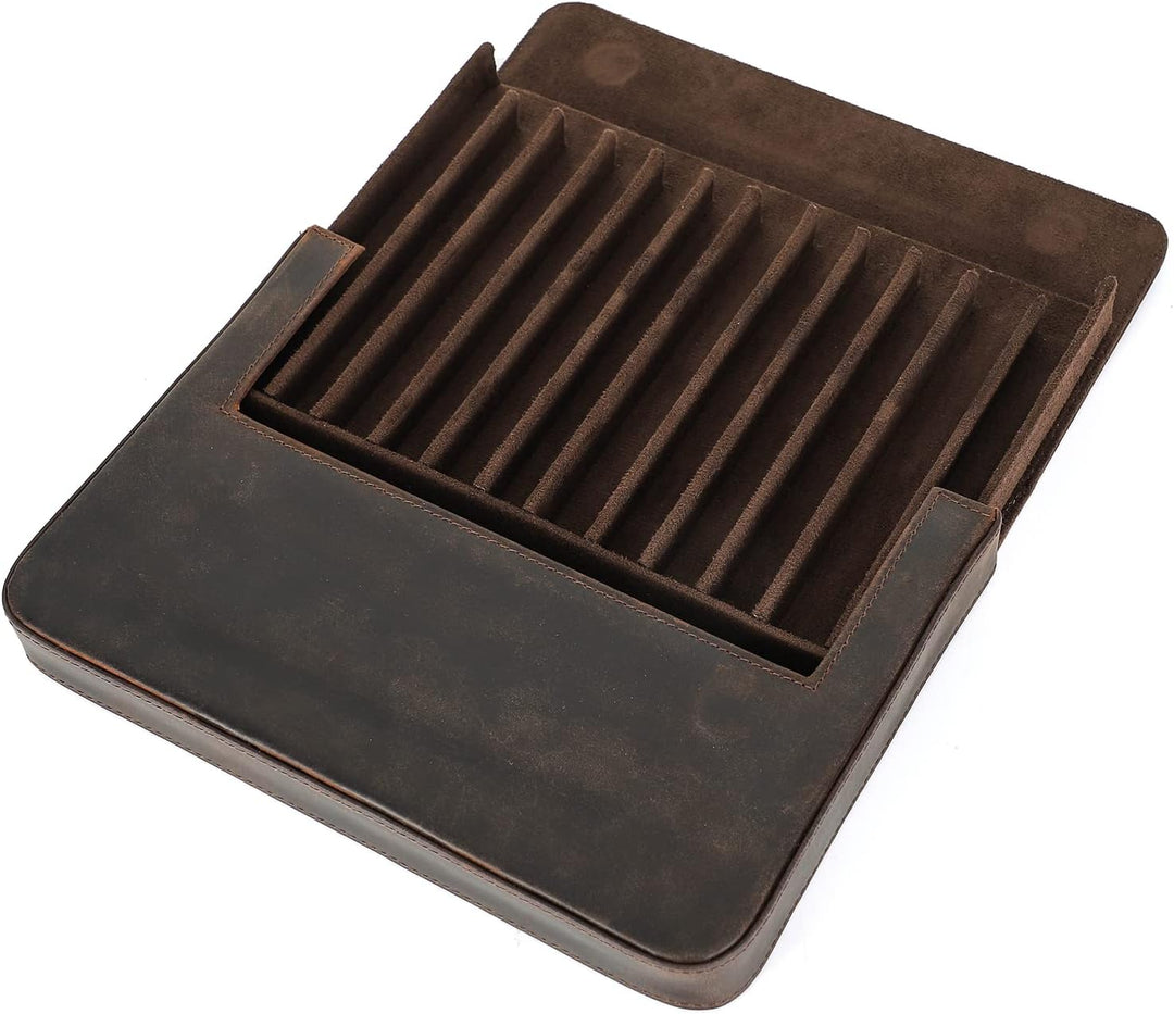 Hiram Leder-Füllfederhalter-Box für 12 Stifte, Tragbares Lederetui für Stifte mit Verstecktem Magnet