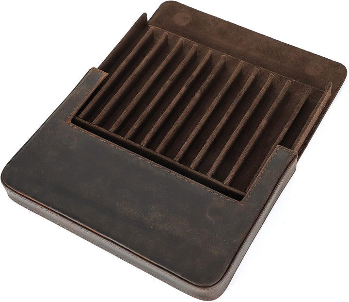 Hiram Leder-Füllfederhalter-Box für 12 Stifte, Tragbares Lederetui für Stifte mit Verstecktem Magnet