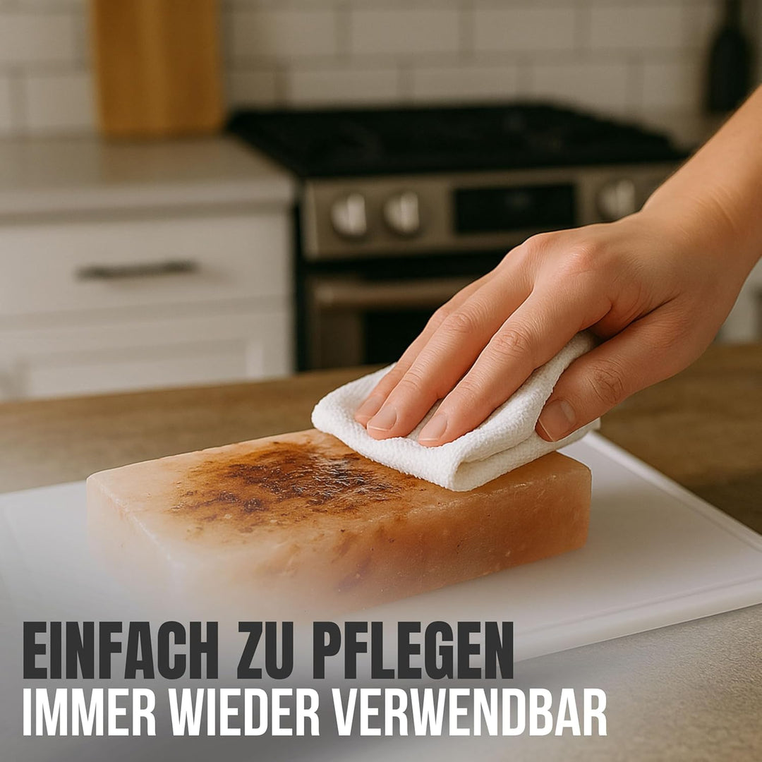 Salzstein Grill 2er Set mit Geschenkverpackung - BBQ Grillstein aus Gebirgssalz für intensiven Gesch