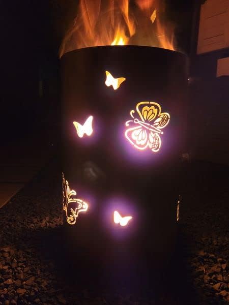 TiKo-Design® Feuertonne Feuerkorb mit Schmetterling Motiv